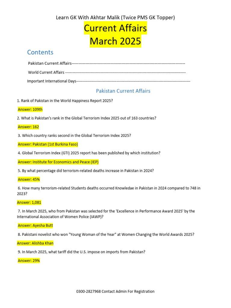 March 2025 Current Affairs in Pakistan | PDF | Pakistan