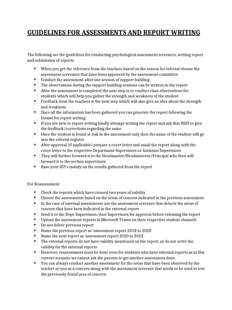 Assessment and Report Writing Guidelines | PDF