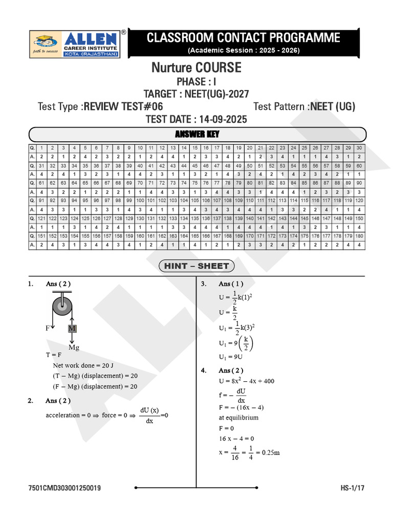 NEET UG 2027 Review Test #06 Answers | PDF | Mole (Unit) | Redox