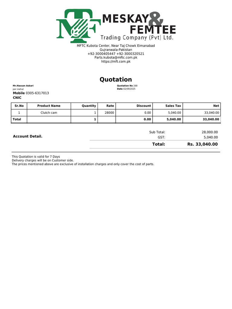 MR - Hassan Askari Spare Parts Quotation | PDF