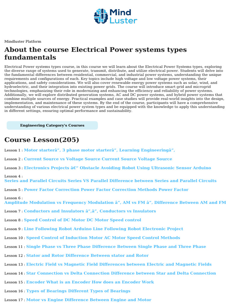 Electrical Power Systems Course Overview | PDF | Electric Motor | Relay