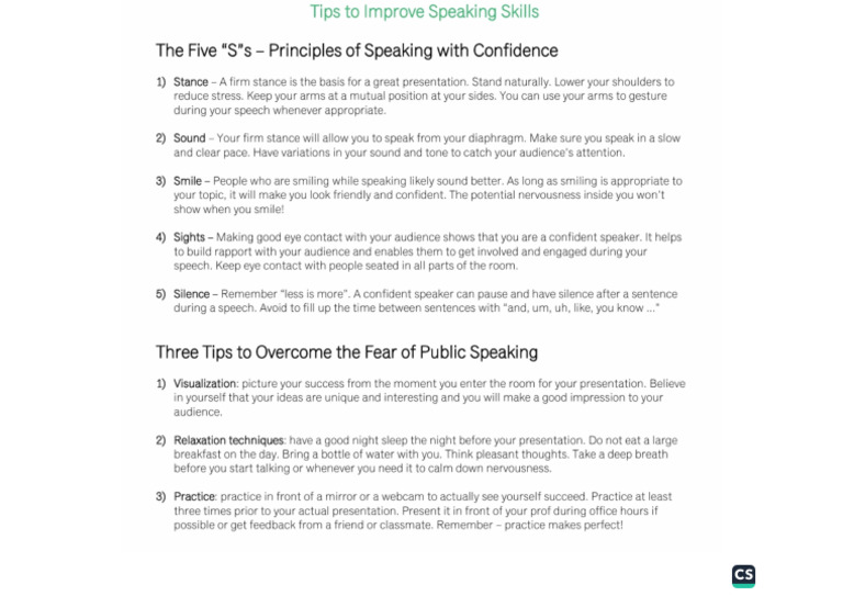 5 S of Speaking | PDF