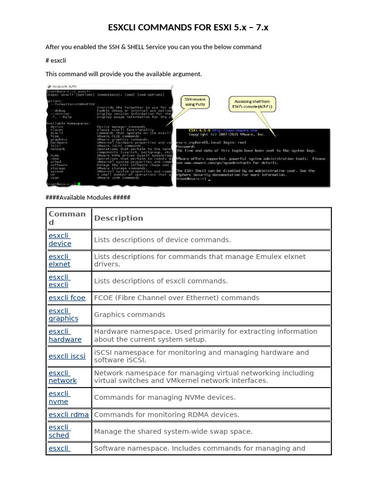 ESXCLI Commands for ESXi 5.x-7.x | PDF | System Software | Computer Science