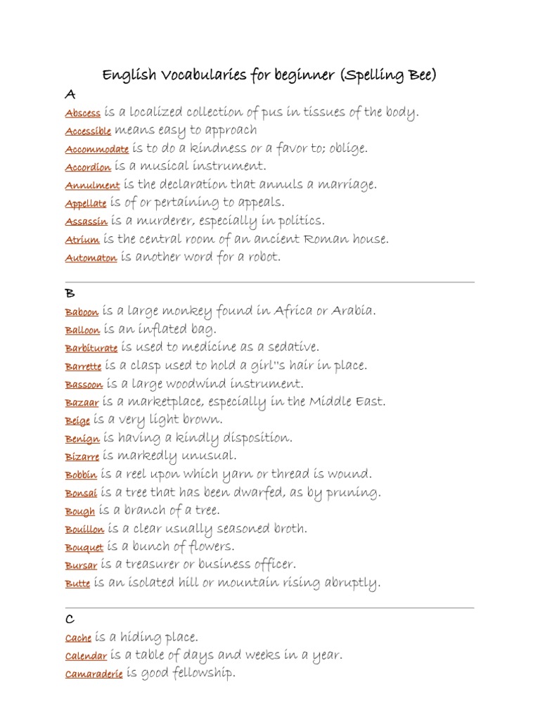 English Vocabularies For Beginner PDF Nature