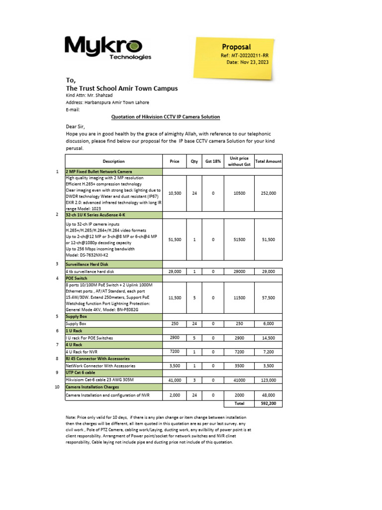 Hikvision CCTV IP Camera Quotation | PDF | Information And ...