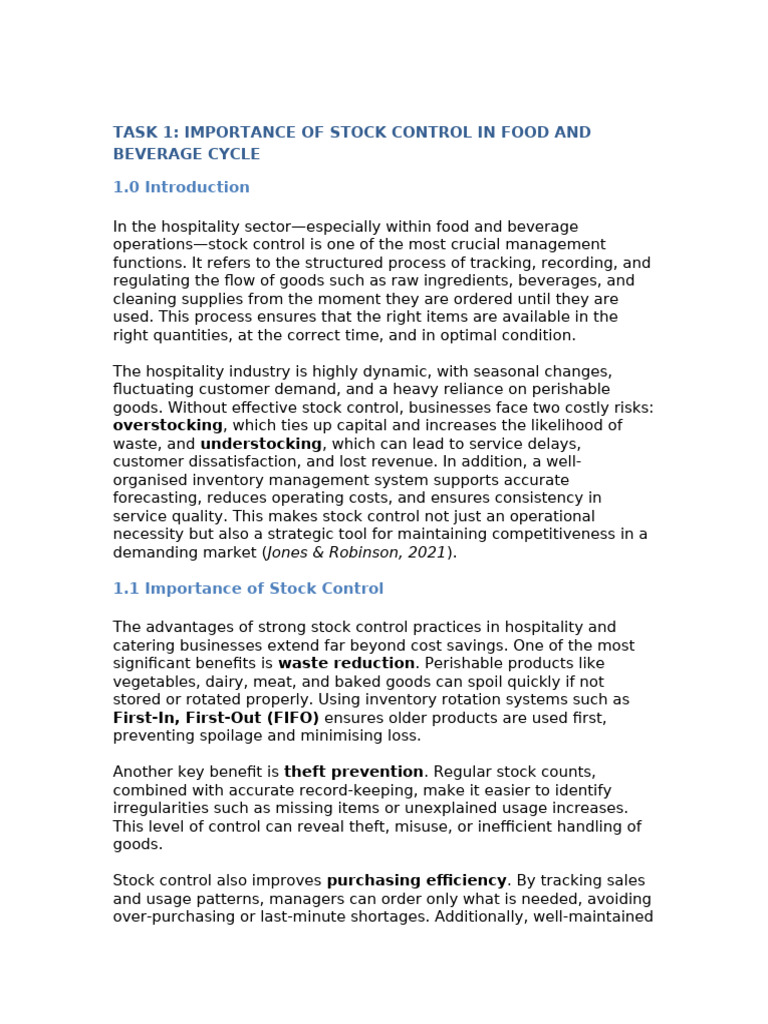 Importance of Stock Control in Hospitality | PDF | Inventory | Refrigerator