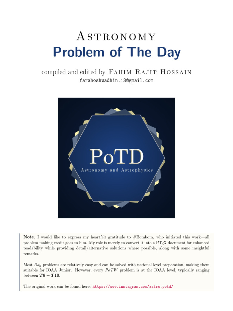 Astronomy Problem of the Day Series | PDF | Planets In Astrology | Stars