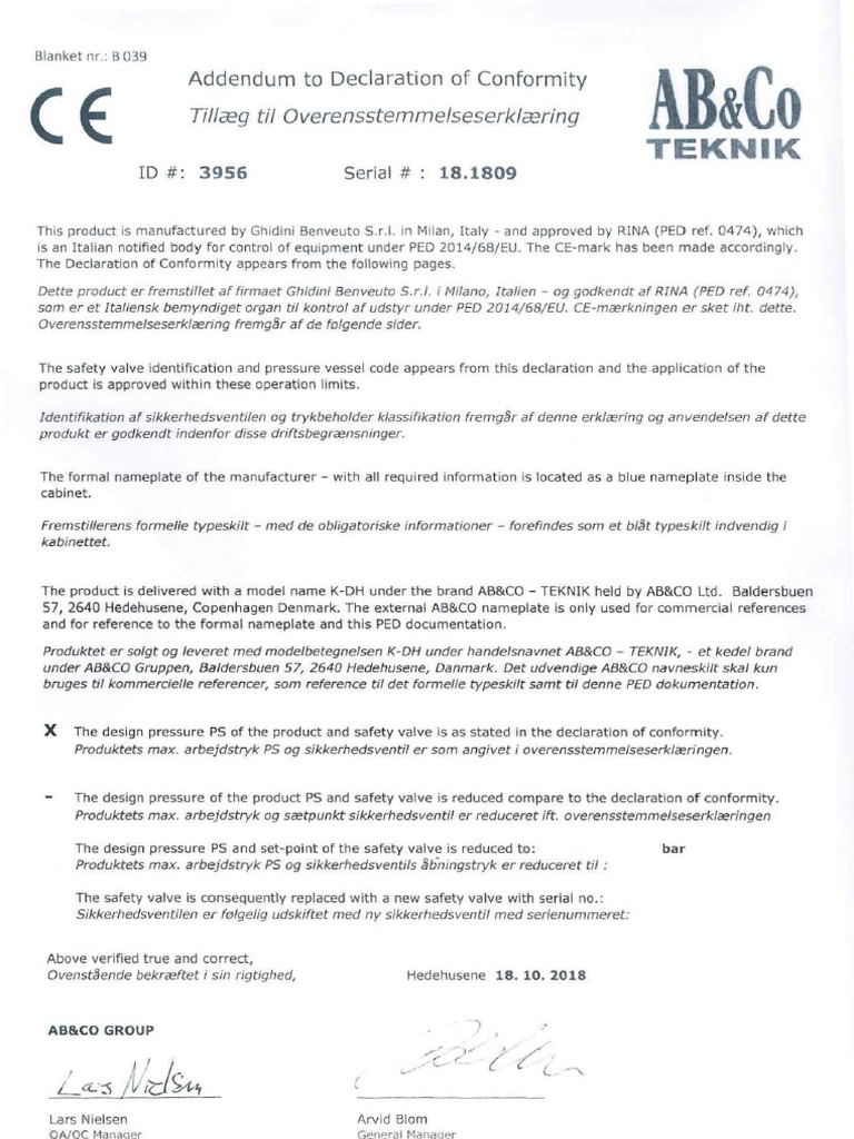 Addendum To Declaration of Conformity | PDF