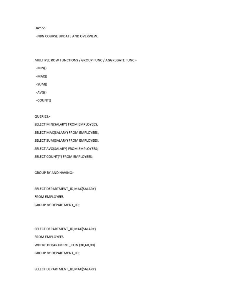 N8N Course Day 5: SQL Functions & Queries | PDF