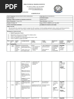 Front Office Operations Learning Plan | PDF