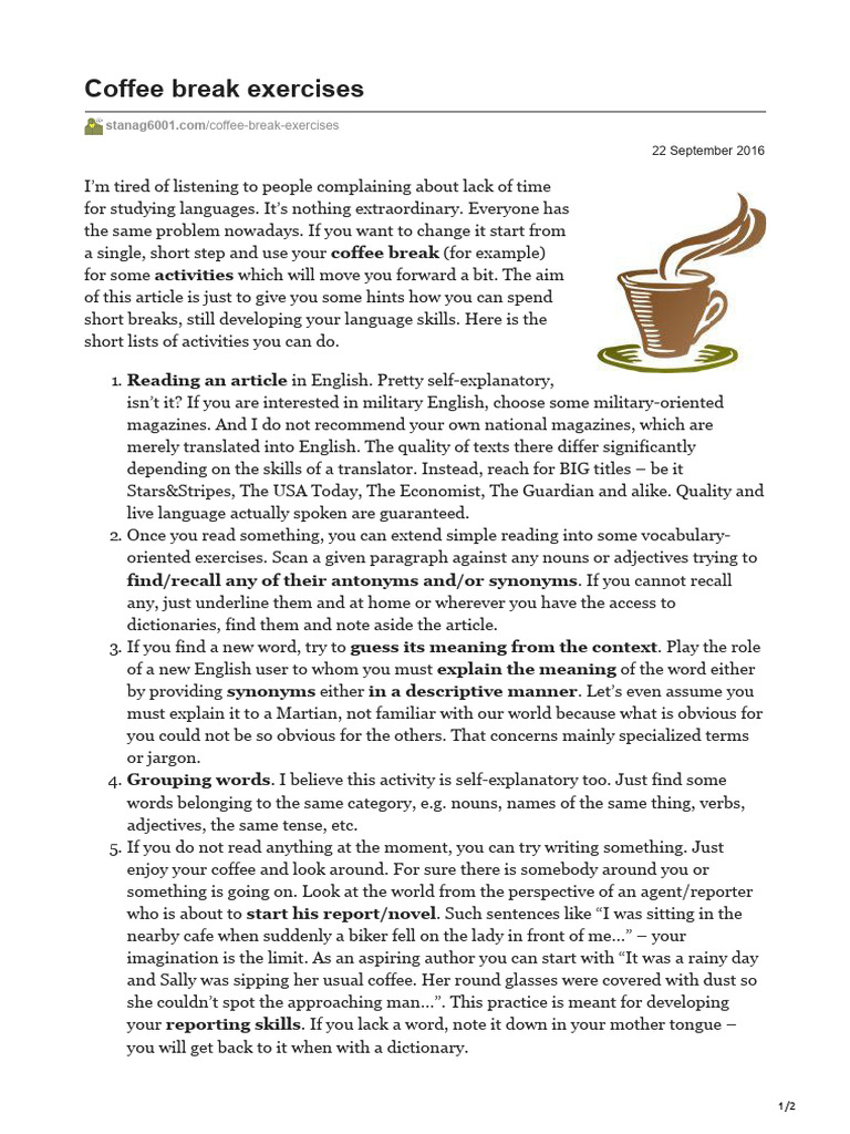 Coffee Break Language Exercises | PDF | English Language | Adjective