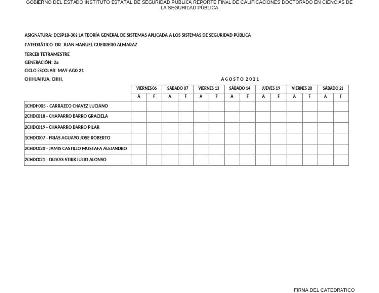 Lista de Asistencia Dr. Guerrero Almaraz | PDF