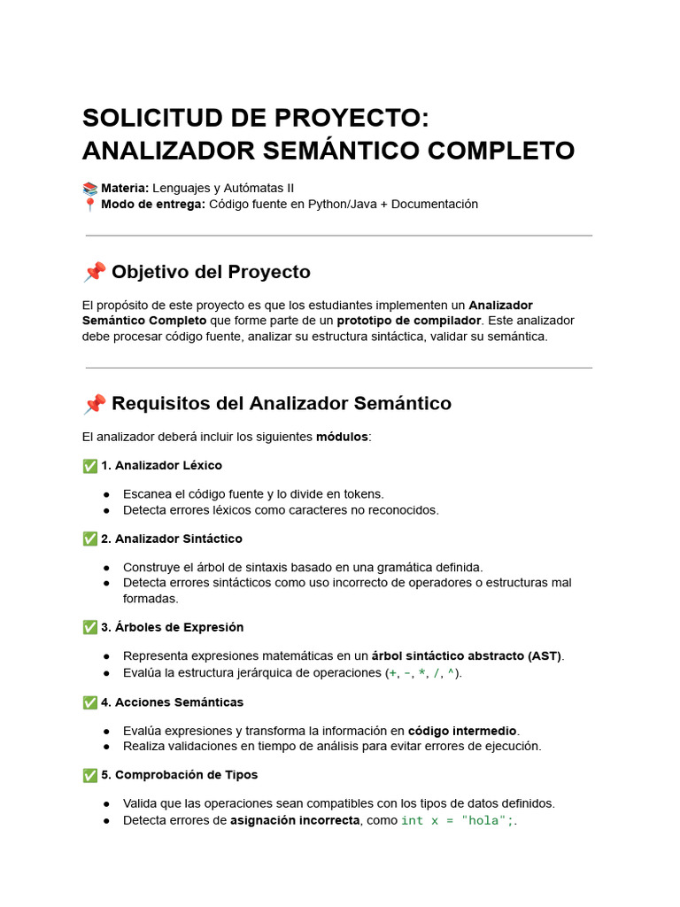 Proyecto: Analizador Semántico en Python/Java | PDF | Lenguaje de ...