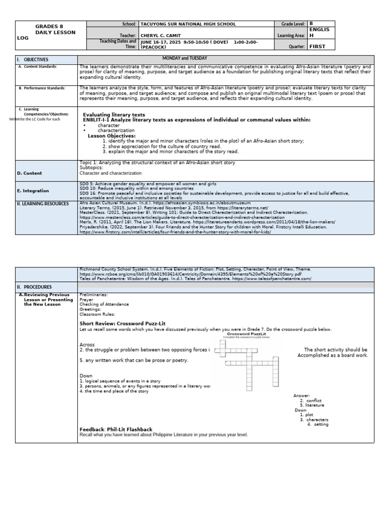 Grade 8 DLP Week 1 Matatag | PDF | Learning