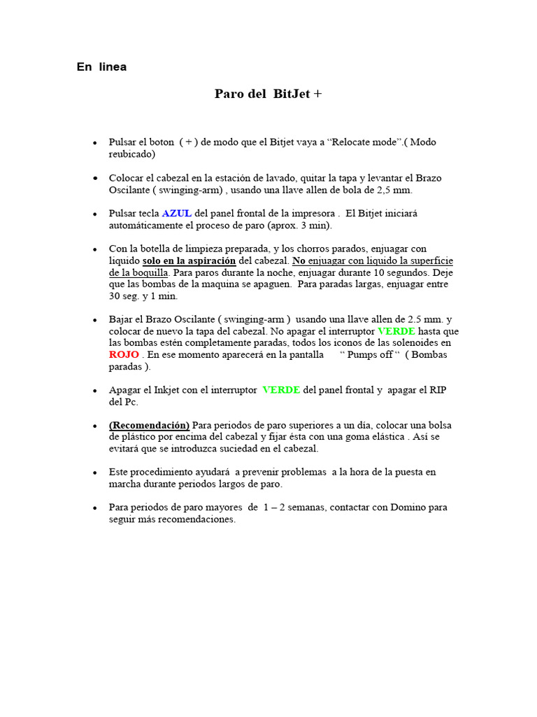 Guía para Paro del BitJet y Mantenimiento | PDF