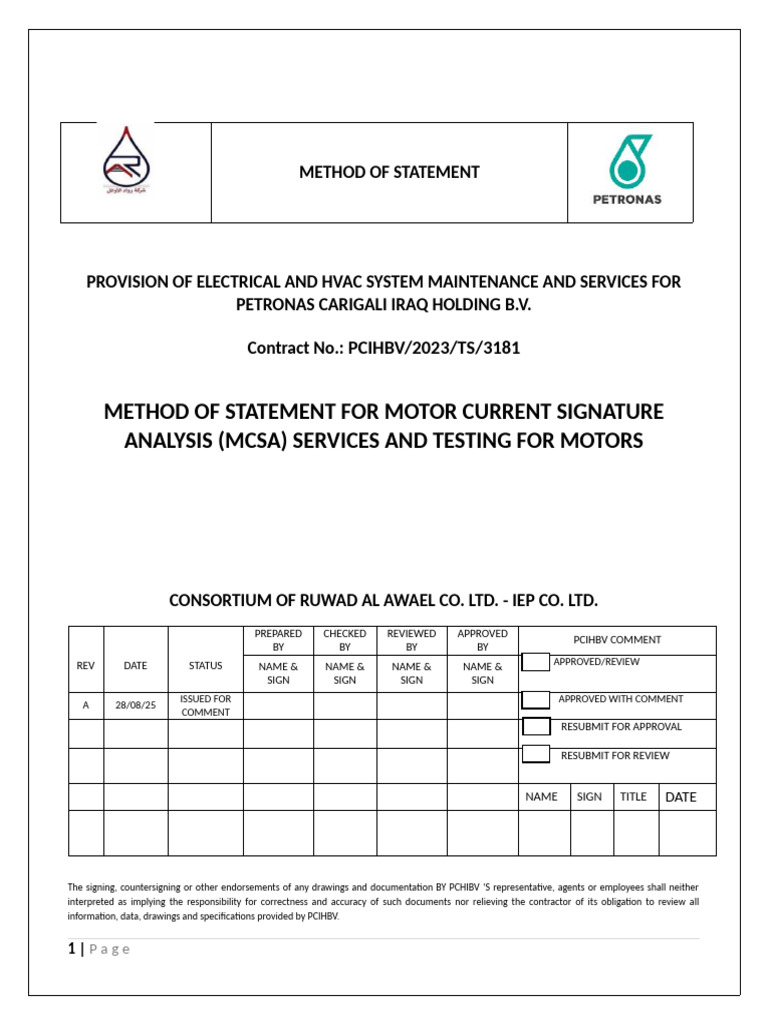 MCSA Services Method Statement for Motors | PDF | Personal Protective ...