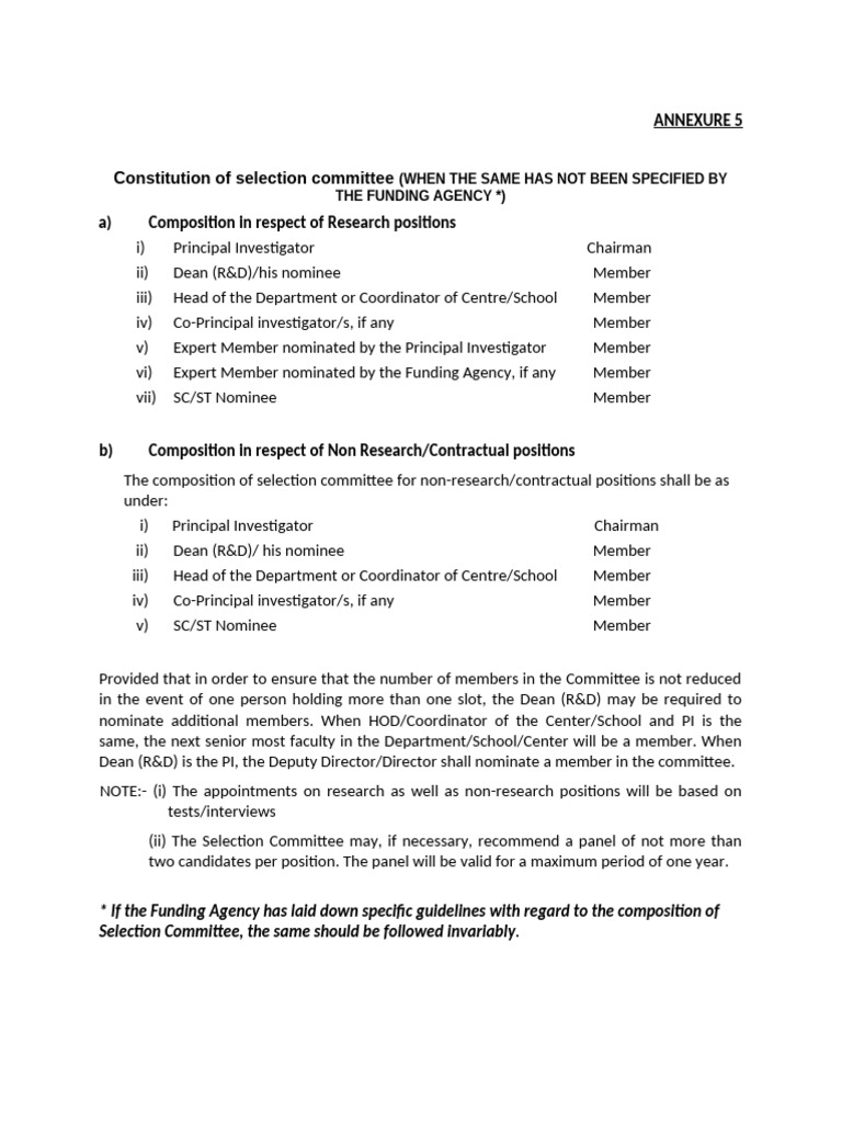 Annexure 5 Selection Committee Formation | PDF