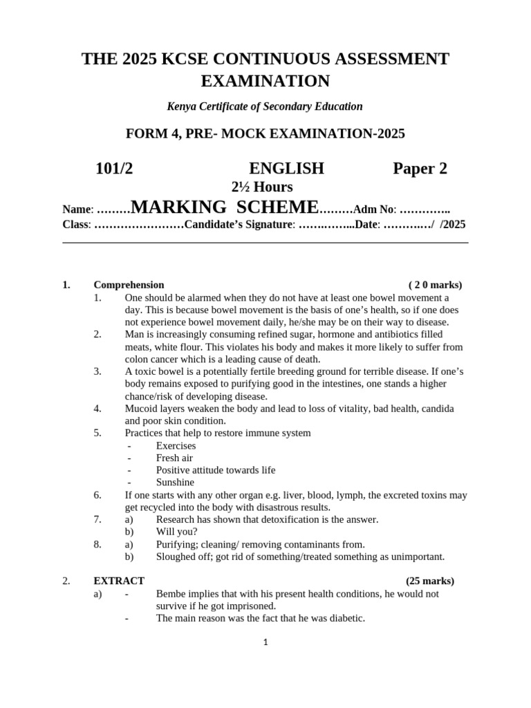 2025 KCSE English Mock Exam Paper | PDF | Gastrointestinal Tract ...