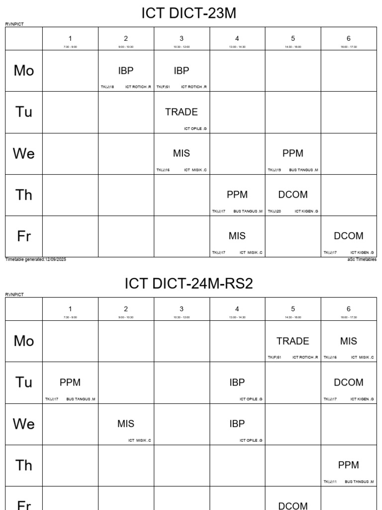 ICT Timetable for 2025 | PDF