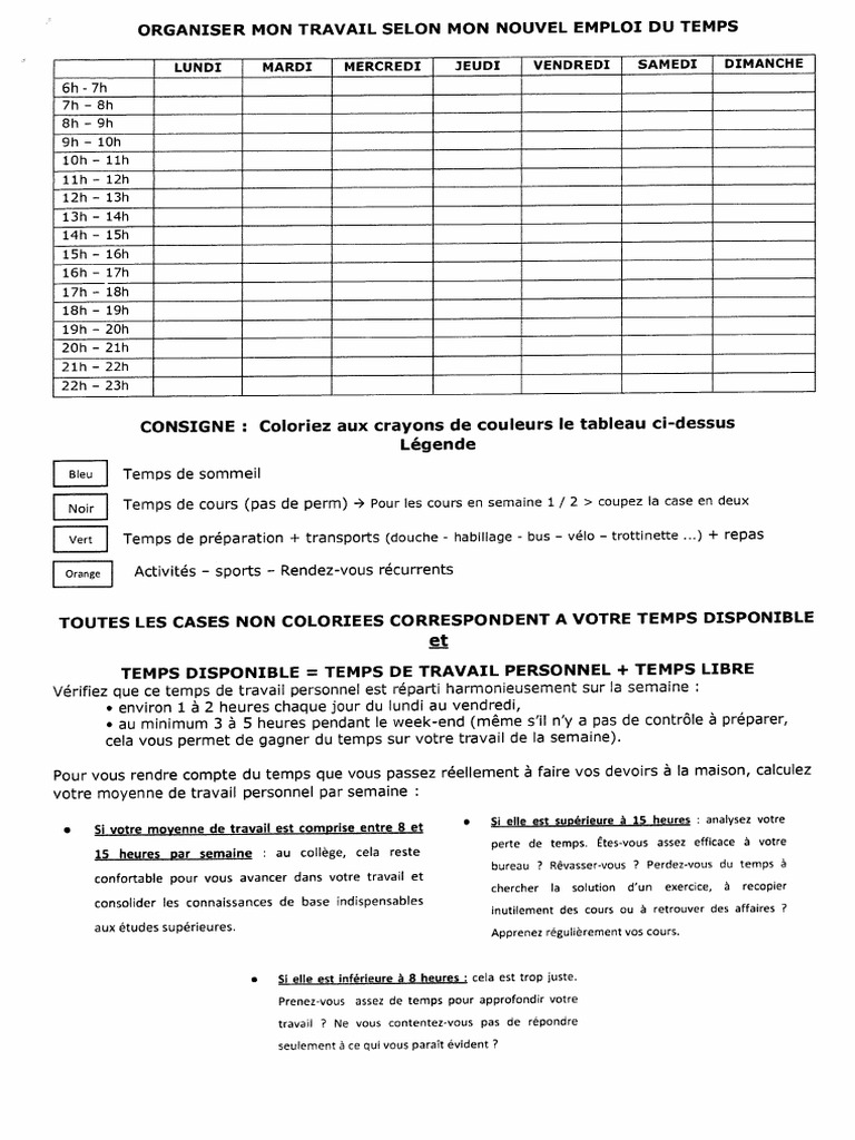 Organiser Mon Travail Selon Mon Nouvel Emploi Du Temps | PDF