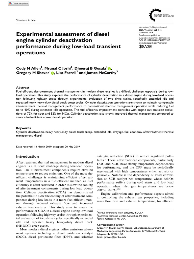 Diesel Engine Cylinder Deactivation Study | PDF | Diesel Engine | Engines