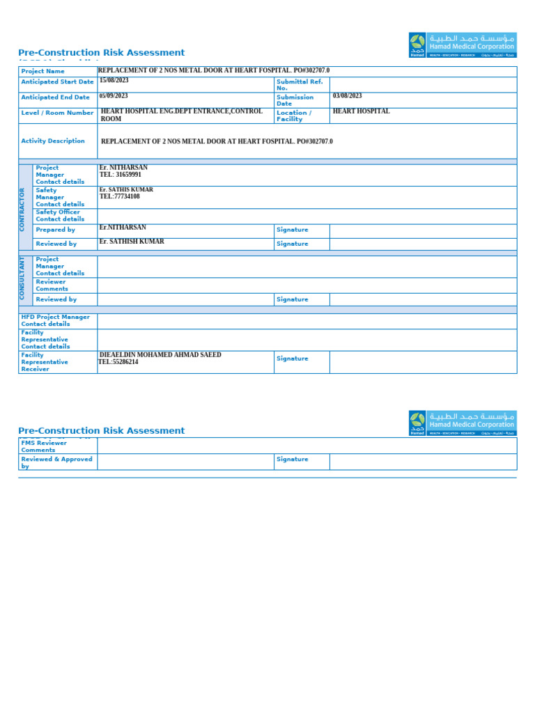 Pre-Construction Risk Assessment Checklist | PDF | Safety ...