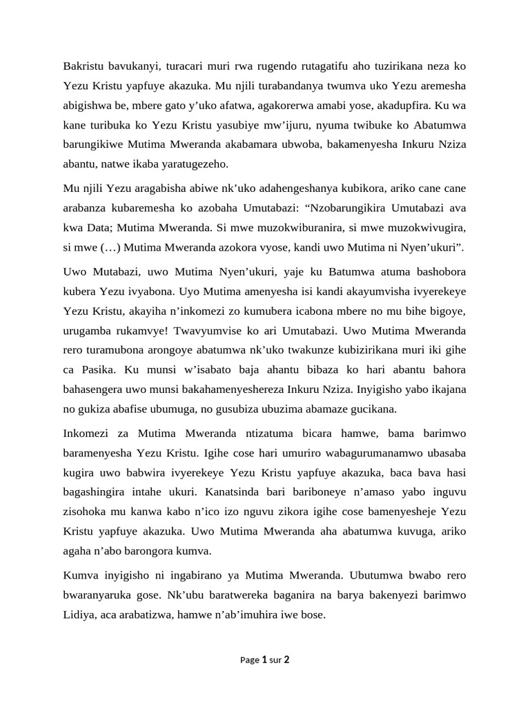 Inyigisho Yo Ku Wa 1 W'indwi Ya 6 Ya Pasika | PDF