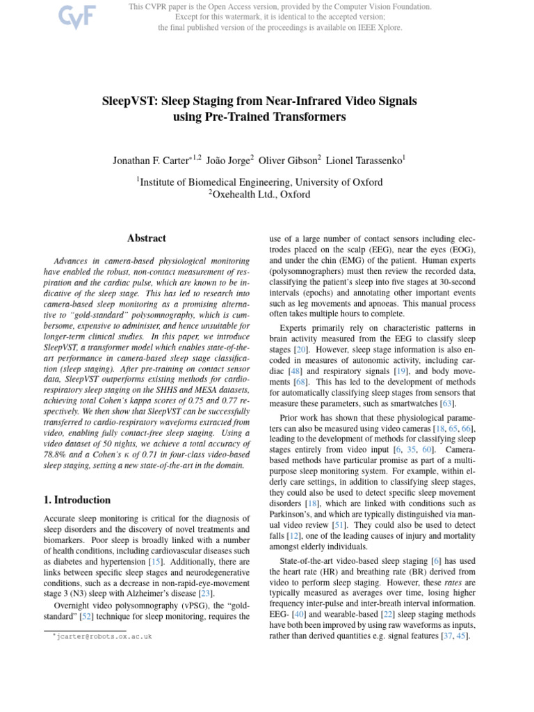 SleepVST: Video-Based Sleep Staging | PDF | Sleep | Data Compression