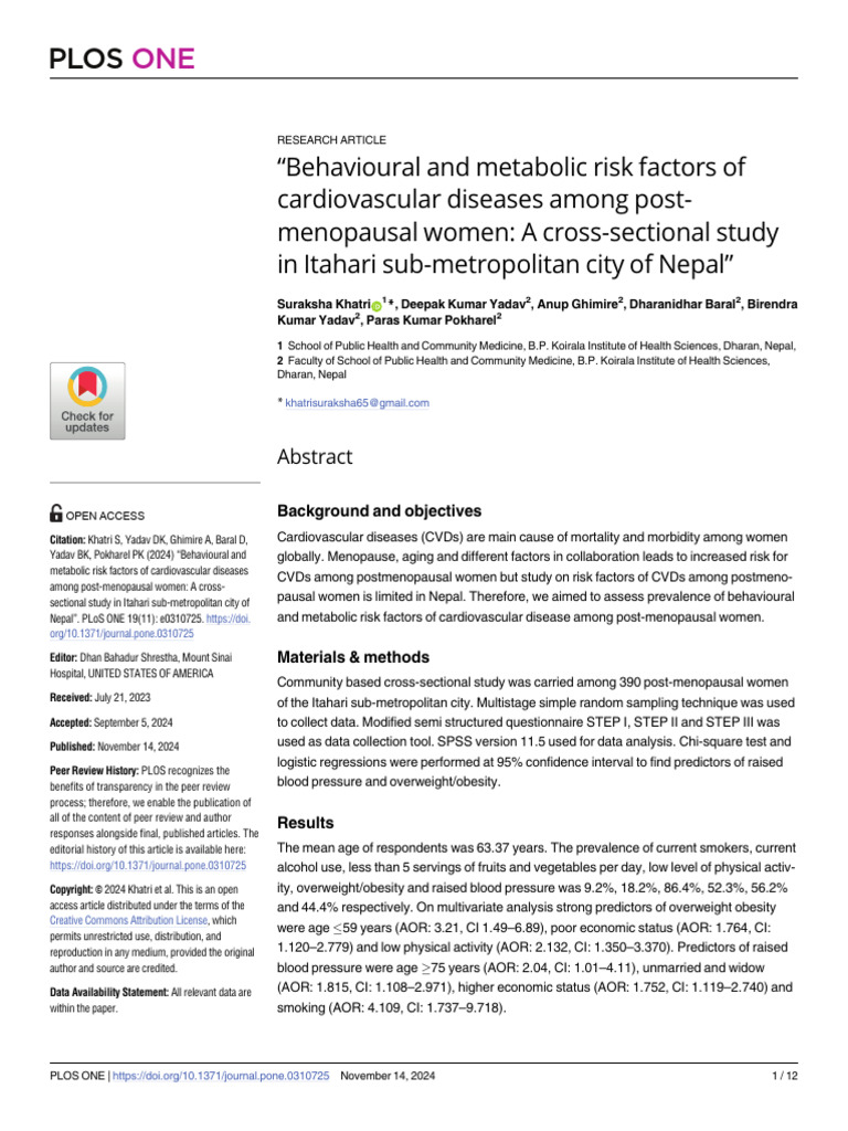 CVD Risk Factors in Post-Menopausal Women | PDF | Cardiovascular ...