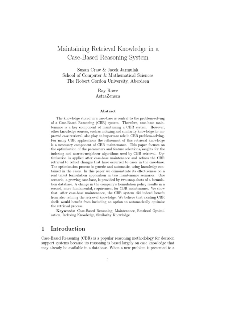 Optimizing Retrieval in Case-Based Reasoning | PDF | Tablet (Pharmacy ...