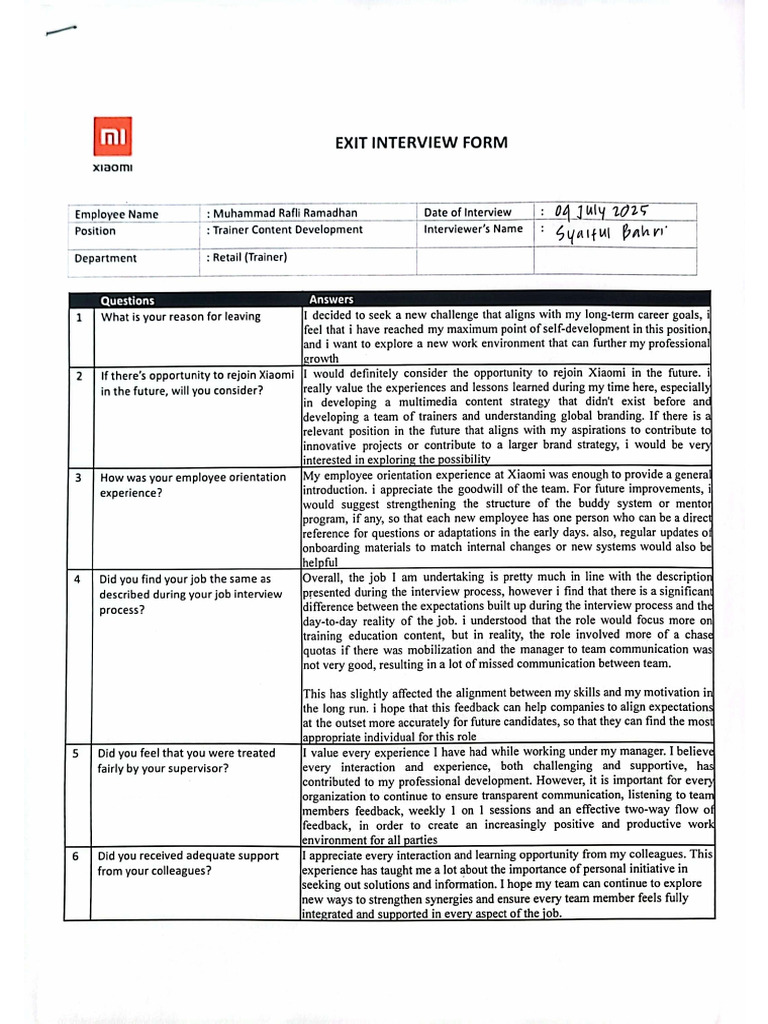 Exit Interview Form - MRafliRamadhan | PDF