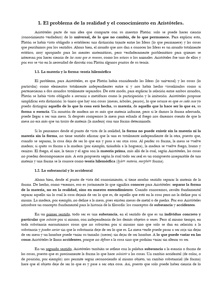 El Problema de La Realidad y El Conocimiento en AristÃ Teles | PDF ...