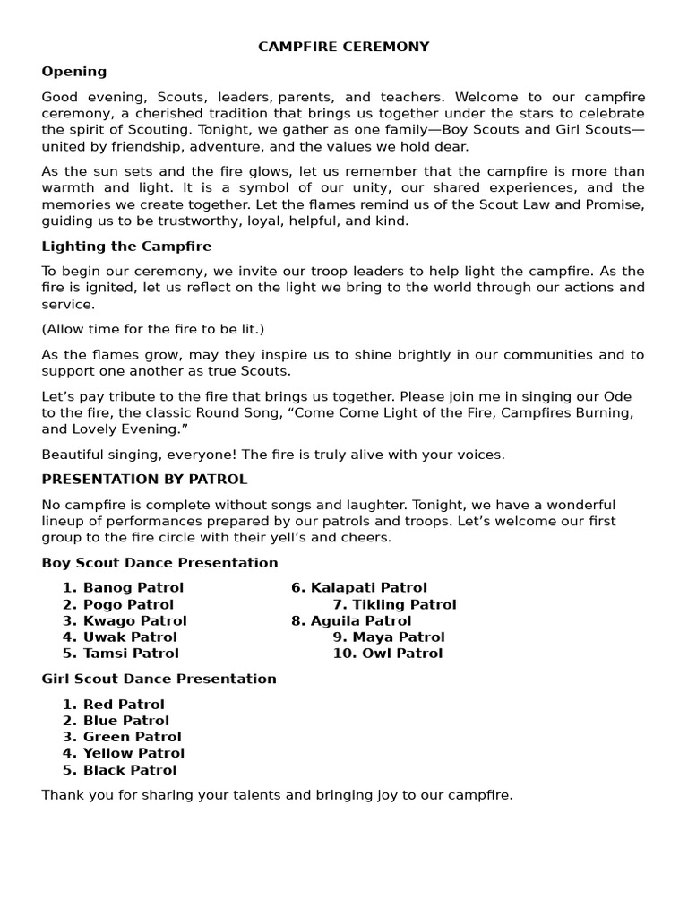 Campfire Ceremony Script for Scouts | PDF | Scouting