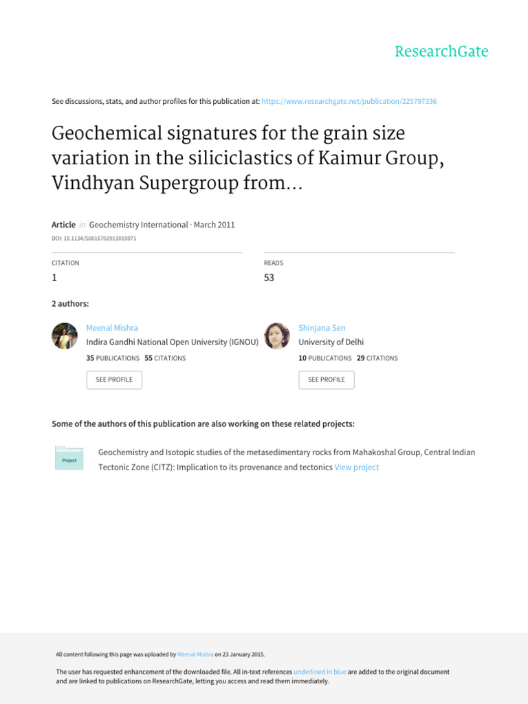 Geochemical Signatures For The Grain Siz | PDF | Sandstone | Clastic Rock