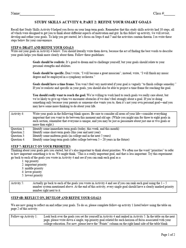 00 Study Skills Activity 0 Staying Motivated Part 2 | PDF | Goal ...