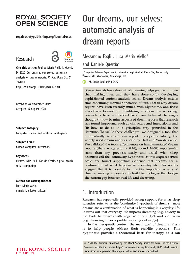 Automatic Dream Report Analysis | PDF | Dream | Phrase