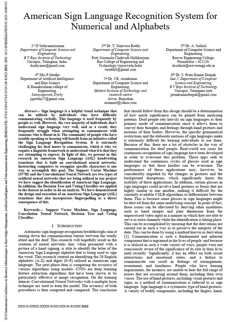 ASL Recognition System Using CNNs | PDF | Sign Language | Deep Learning