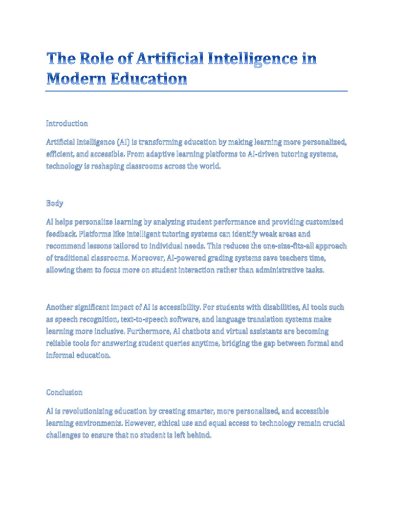 The Role of Artificial Intelligence in Modern Education | PDF