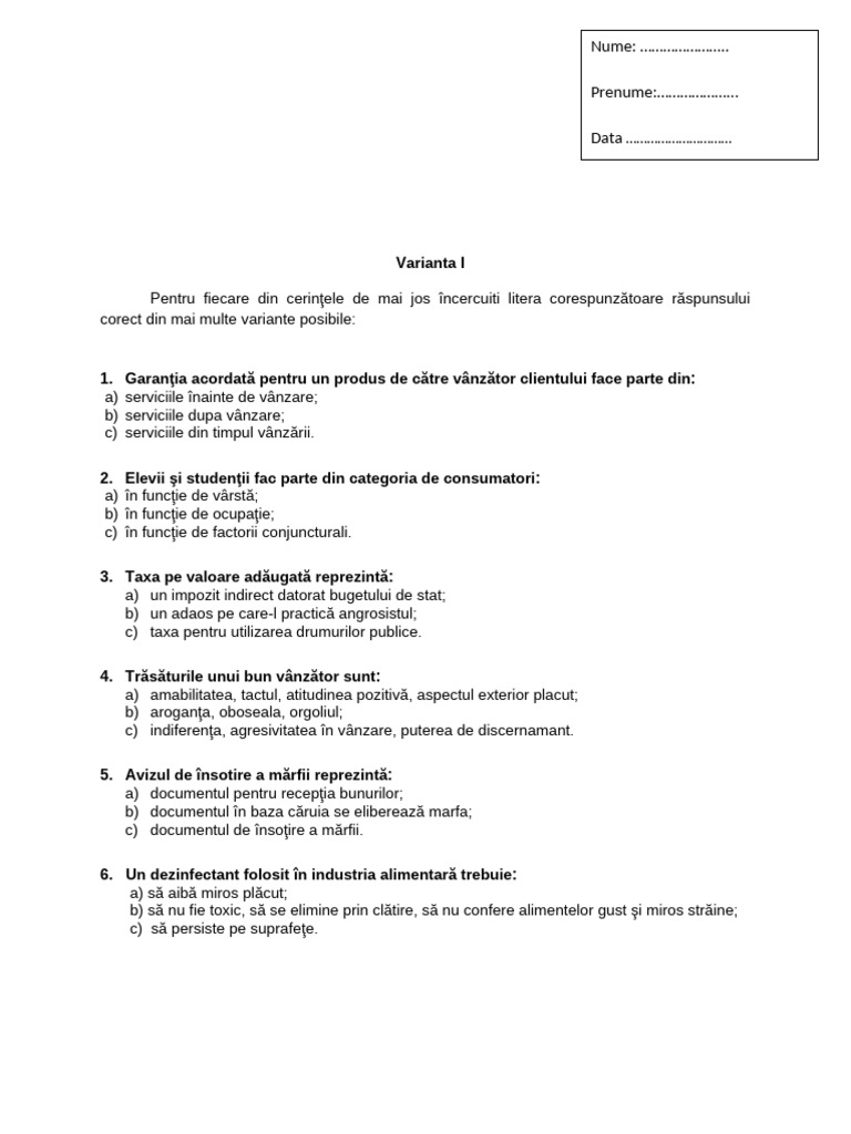 Varianta 1 | PDF