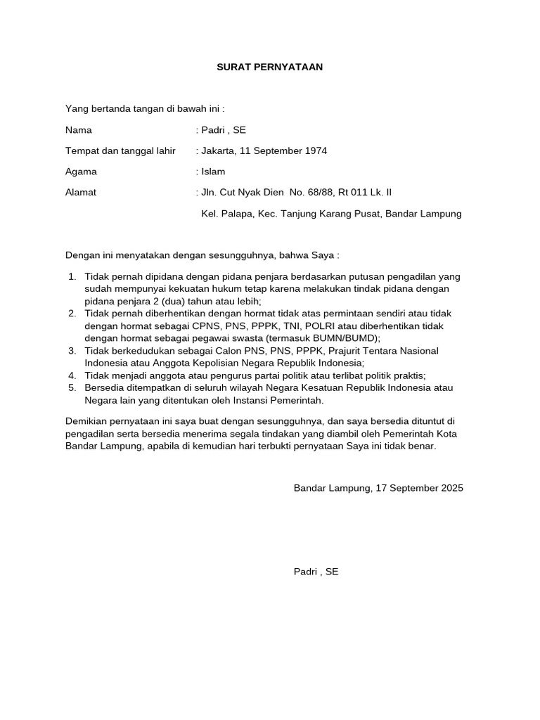 Surat Pernyataan P3k Pdf