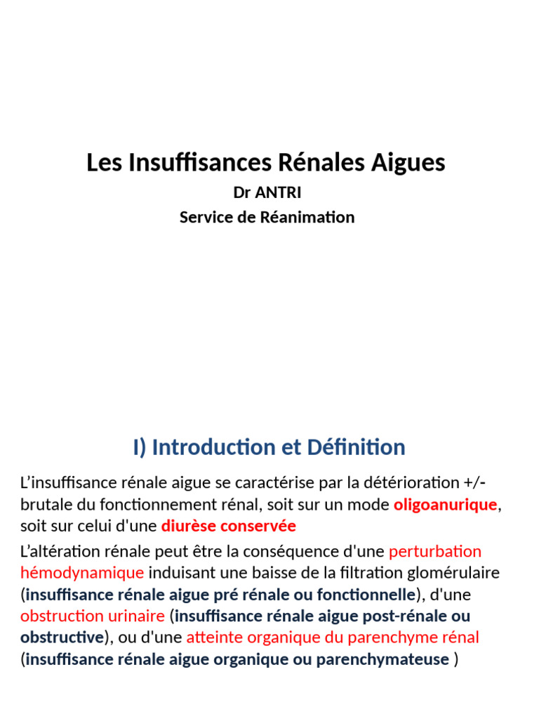 Insuffisance Rénale Aiguë : Types et Mécanismes | PDF | Rein ...
