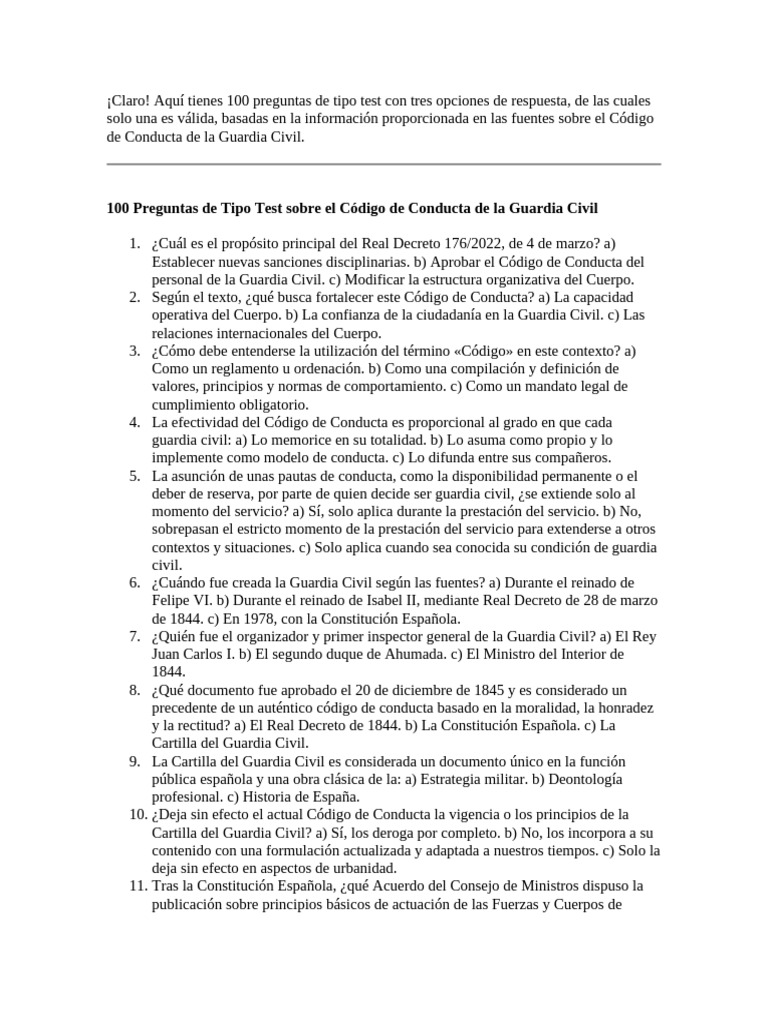 Test sobre el Código de Conducta GC | PDF | Policía | Comportamiento