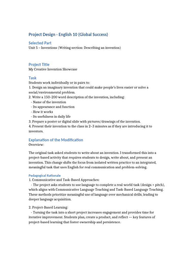 Creative Invention Project for English 10 | PDF | Creativity | Learning