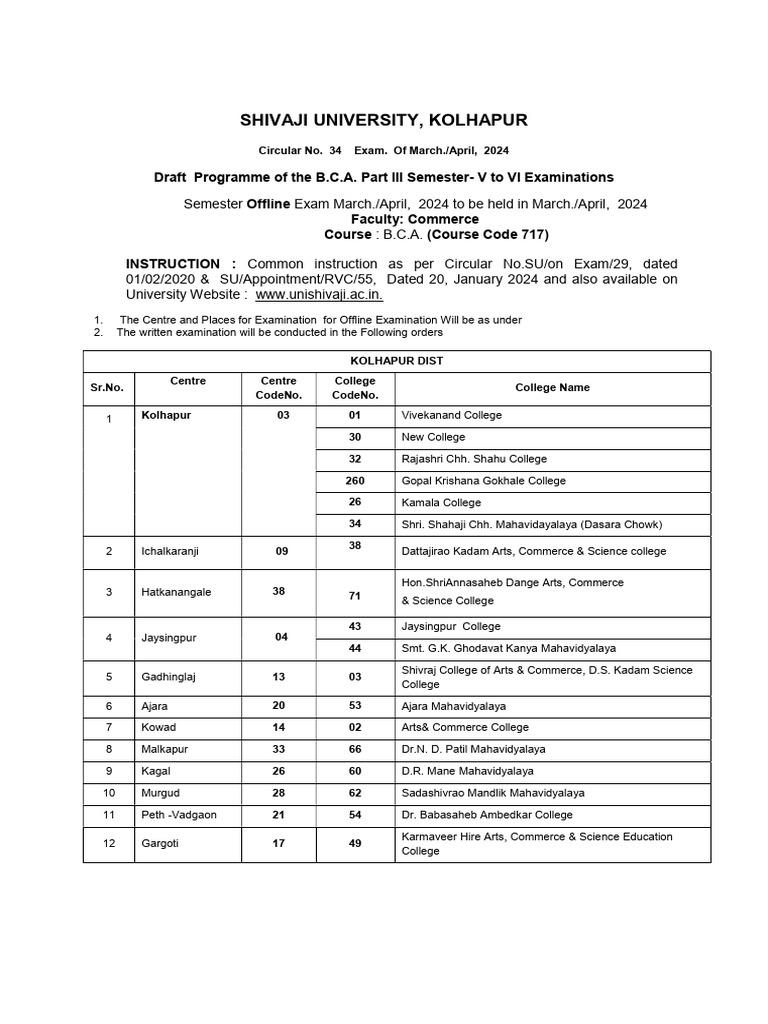 B.C.A. Exam Schedule March/April 2024 | PDF | Business | Computing