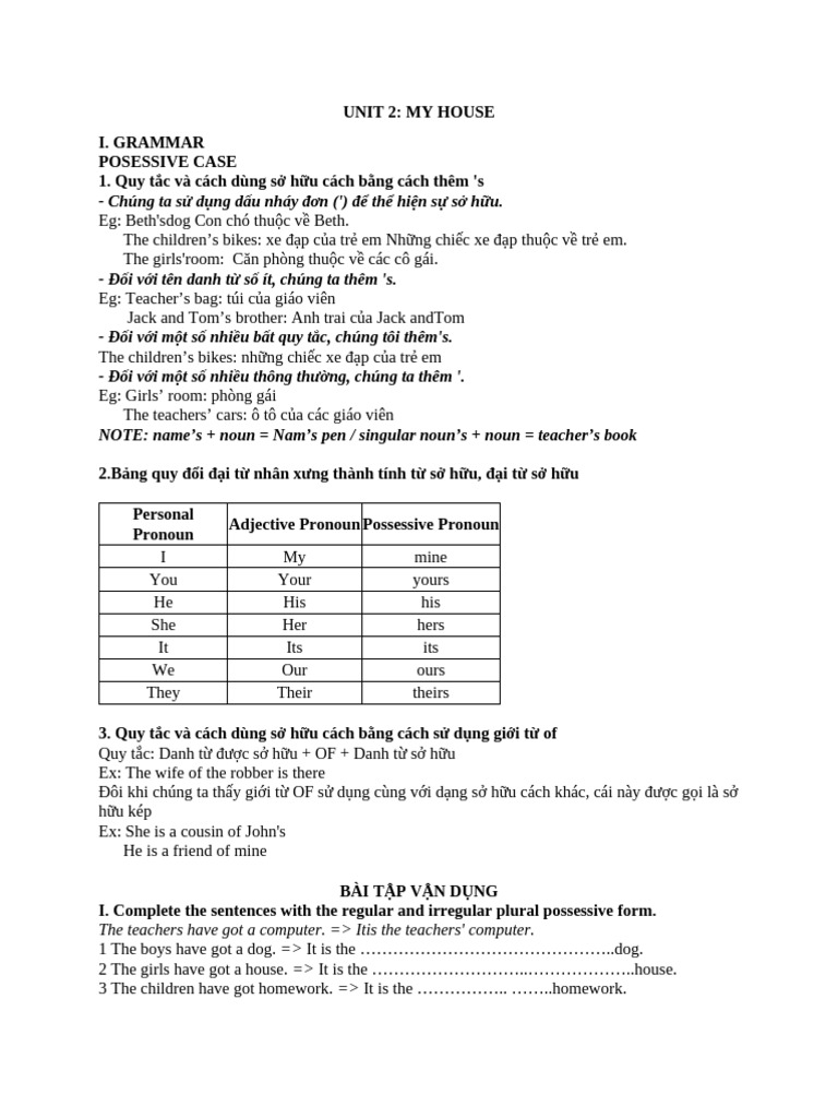 Unit 2 Lesson 2: Possessive Case | PDF | Linguistics | Syntax