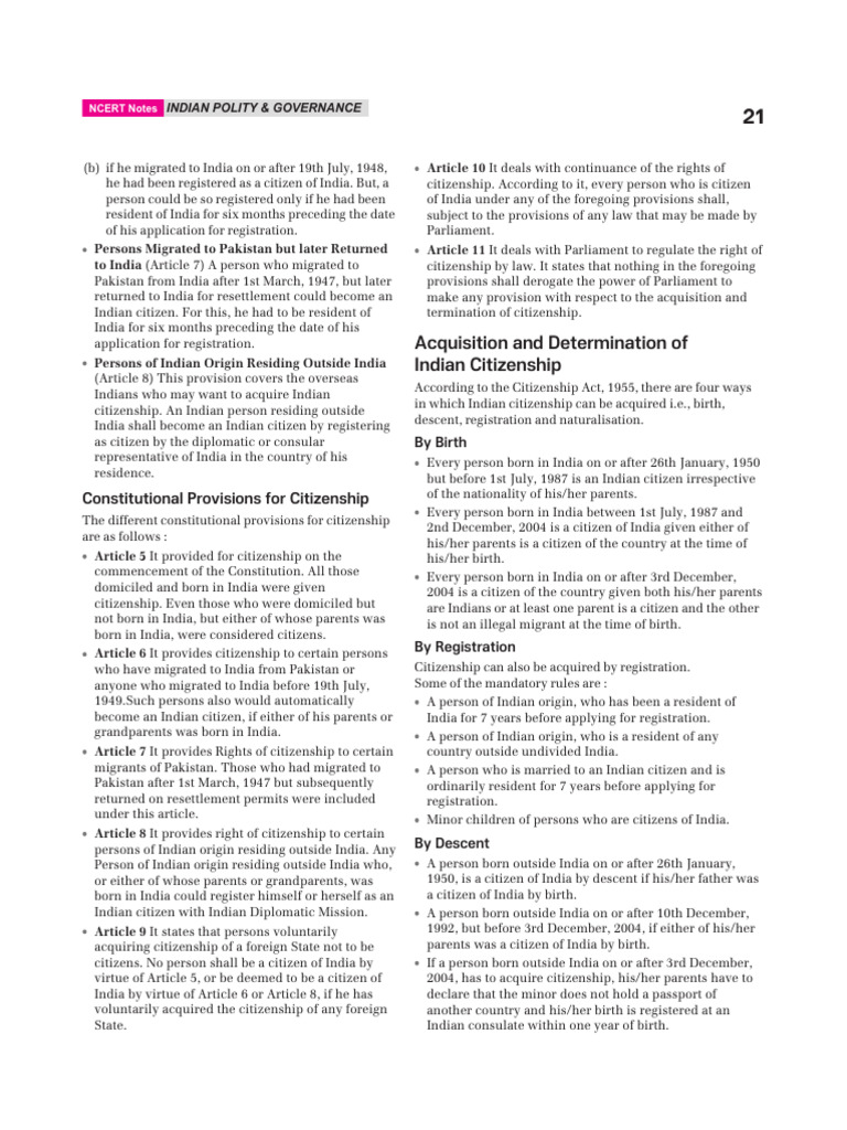 Indian Citizenship Laws Explained | PDF | Justice | Crime & Violence