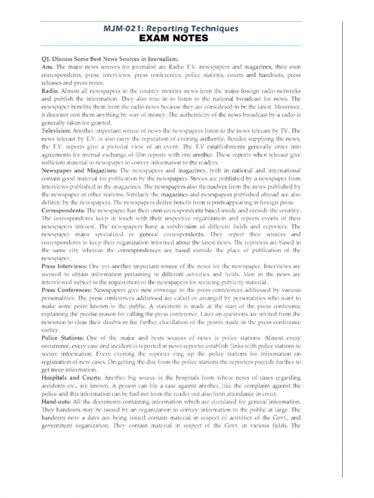 MJM 21 Exam Notes | PDF