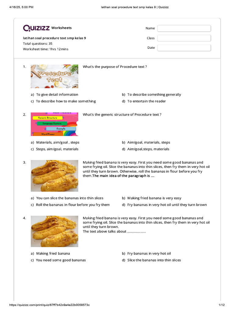 Procedure Text Worksheets for 9th Grade | PDF | Diet & Nutrition | Juice