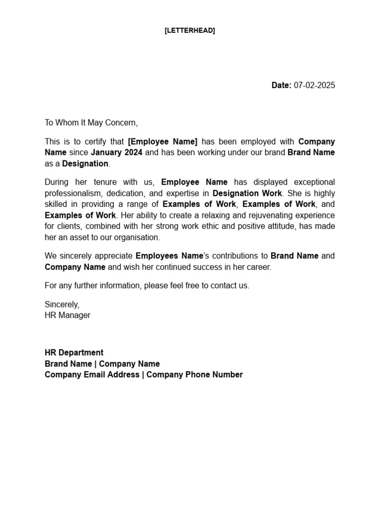 Experience Letter Template | PDF