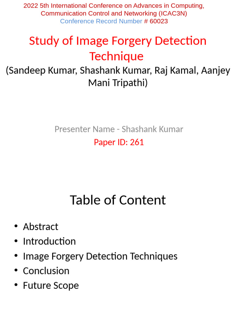 Image Forgery Detection Techniques Study | PDF | Deep Learning ...